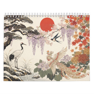 Japanischer Hanafuda-Vögel- und Blumen-Wandkalende Kalender