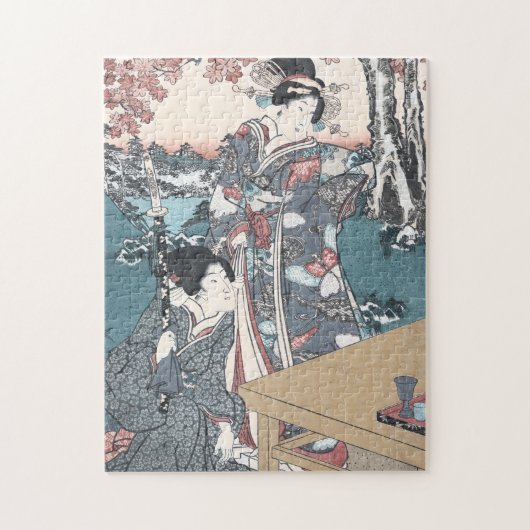 Japanischer Herbst Ukiyo-e Momijigari kein Puzzle (Vertikal)
