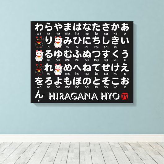 Japanischer Hiragana-Tisch (Lucky Cat) Leinwanddruck (Insitu (Holzboden))