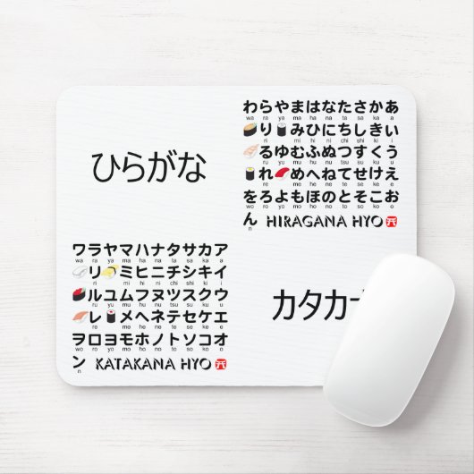 Japanischer Hiragana- und Katakana-Tisch (Sushi) Mousepad (Mit Mouse)