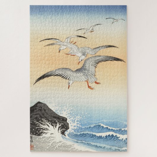 Japanischer Holzblock Art Print Seagulls über dem  Puzzle (Vertikal)