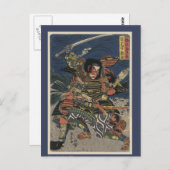 Japanischer Holzblock zweier Samurai-Krieger Postkarte (Vorne/Hinten)