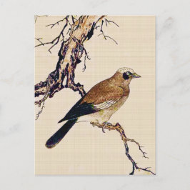 Japanischer Holzschnitt aus Finch, Braun und Beige Postkarte