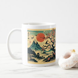 Japanischer Holzschnitt Kirschblüte Rote Sonne Mou Kaffeetasse