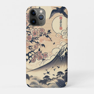 Japanischer Holzschnitt Kirschblüten Kranich Berg Case-Mate iPhone Hülle