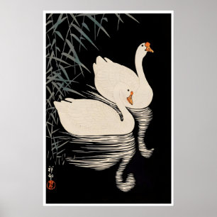 Japanischer Holzschnitt Weiße Schwäne Poster Shoso