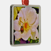 Japanischer Käfer auf White Rose Silbernes Ornament (Rechts)