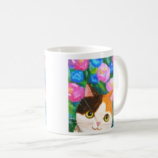 Japanischer Kalico Katze mit Hübschen Blume Katzen Kaffeetasse (VorderseiteRechts)
