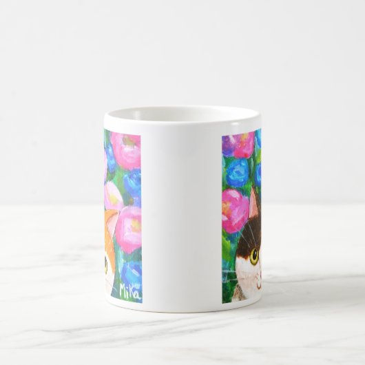 Japanischer Kalico Katze mit Hübschen Blume Katzen Kaffeetasse (Mittel)