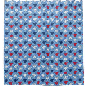 Japanischer Kaninchenprint, blau mit rot und weiß Duschvorhang