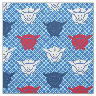 Japanischer Kaninchenprint, blau mit rot und weiß Stoff