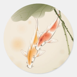 Japanischer Karpfen fischt Schwimmen im Lotosteich Runder Aufkleber