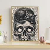 Japanischer Katzen-Schädel-Kunstprint, gothischer Poster