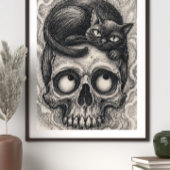 Japanischer Katzen-Schädel-Kunstprint, gothischer Poster