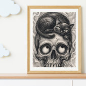 Japanischer Katzen-Schädel-Kunstprint, gothischer Poster