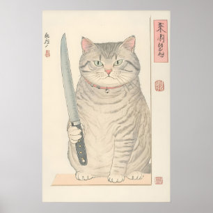 Japanischer Katzenaufdruck Lustige Tabby-Katze mit Poster