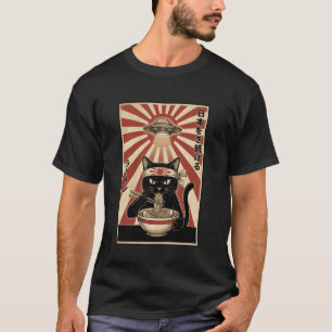 Japanischer Kawaii-Alien-Anime-Katze Lustige Ramen T-Shirt