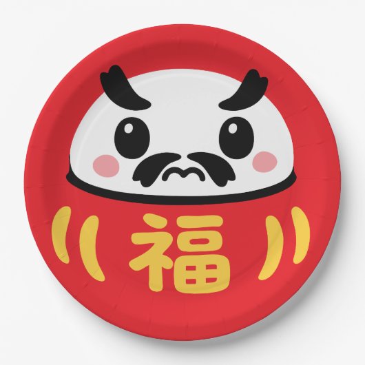 Japanischer Kawaii Daruma Pappteller (Vorderseite)