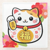 Japanischer Kawaii Maneki Glasuntersetzer (Vorderseite)
