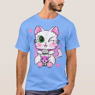 Japanischer Kawaii Neko Kat Anime Drinking Boba Te T-Shirt