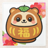 Japanischer Kawaii Tanuki Glasuntersetzer (Vorderseite)