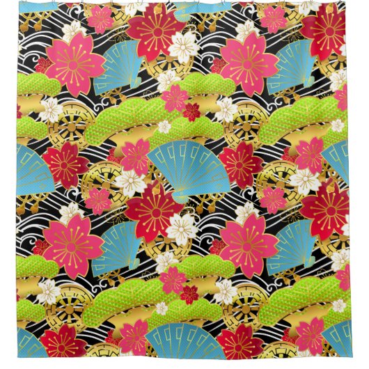 Japanischer Kimono Fabric-Styling Duschvorhang (Vorderseite)