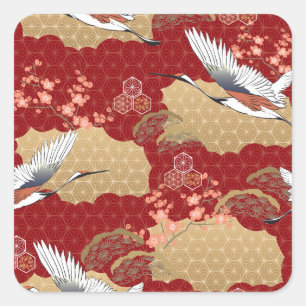 Japanischer Kimono Kirschblüten Quadratischer Aufkleber