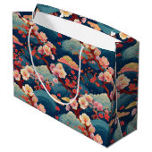 Japanischer Kimono Muster Geschenktasche Große Geschenktüte (Rückseite Schrägansicht)