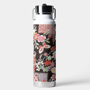 Japanischer KIMONO-Stoff, Blumenmuster Trinkflasche