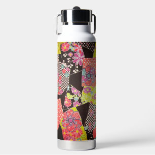 Japanischer KIMONO Stoff, Blumenmuster Trinkflasche
