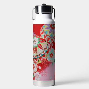 Japanischer KIMONO Stoff, Blumenmuster Trinkflasche