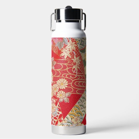 Japanischer KIMONO-Stoff, Blumenmuster Trinkflasche (Vorderseite)