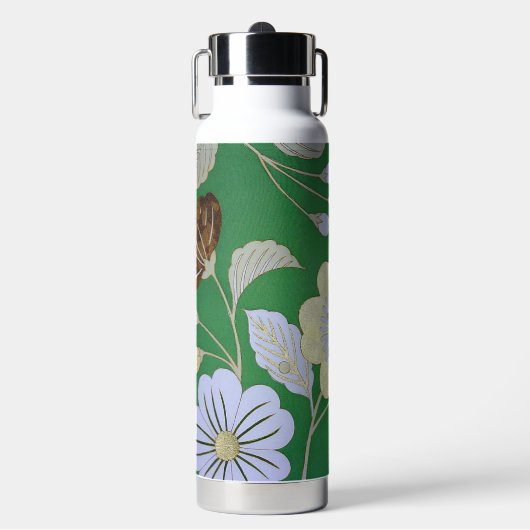 Japanischer KIMONO Stoff, Blumenmuster Trinkflasche (Vorderseite)