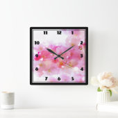Japanischer Kirschbaum mit Pastellrosa-Blüten Quadratische Wanduhr (Zuhause)