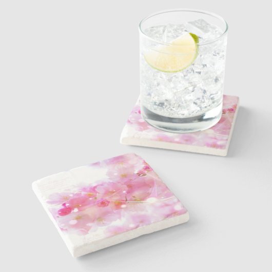 Japanischer Kirschbaum mit pastellrosa Blüten Steinuntersetzer (Seitenansicht)