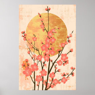 Japanischer Kirschblüten-Kunstprint Gold Aufgehend Poster