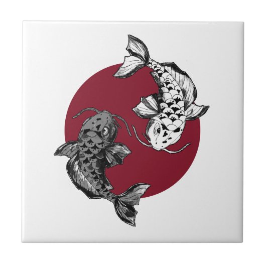 Japanischer Koi Carp Circle Red Fliese (Vorderseite)