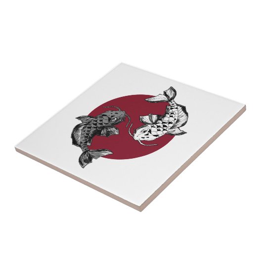 Japanischer Koi Carp Circle Red Fliese (Seite)