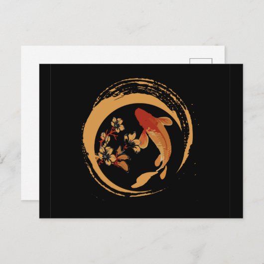 Japanischer Koi Carp mit Sakura Cherry Blossom Postkarte (Vorne/Hinten)
