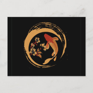 Japanischer Koi Carp mit Sakura Cherry Blossom Postkarte