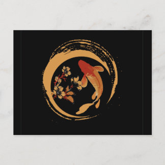 Japanischer Koi Carp mit Sakura Cherry Blossom Postkarte