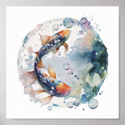 Japanischer Koi-Fisch in Blase Poster (Vorne)