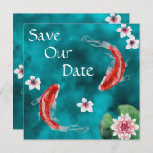 Japanischer Koi Fisch, Kirschblüten Hochzeit Geret Save The Date (Vorne/Hinten)