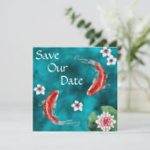 Japanischer Koi Fisch, Kirschblüten Hochzeit Geret Save The Date (Stehend Vorderseite)