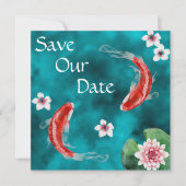 Japanischer Koi Fisch, Kirschblüten Hochzeit Geret Save The Date (Vorderseite)