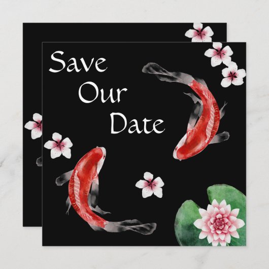 Japanischer Koi Fisch, Kirschblüten Hochzeit Save The Date (Vorne/Hinten)