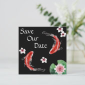 Japanischer Koi Fisch, Kirschblüten Hochzeit Save The Date (Stehend Vorderseite)