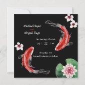 Japanischer Koi Fisch, Kirschblüten Hochzeit Save The Date (Rückseite)
