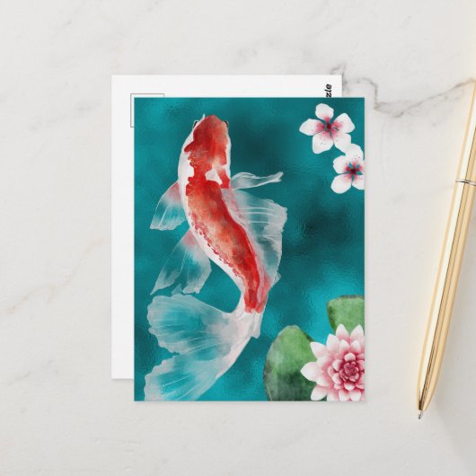 Japanischer Koi Fisch, Kirschblüten Japan Postkarte (Vorderseite/Rückseite Beispiel)