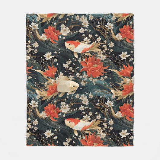 Japanischer Koi Fisch Nahtloses Muster Fleecedecke (Vorderseite)